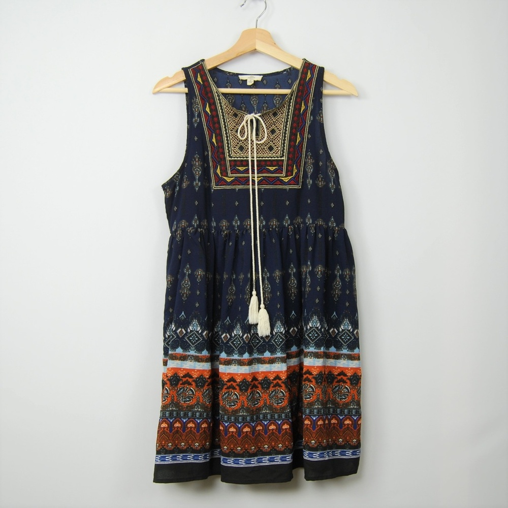 Entro Boho Navy Printed Dress  Small
